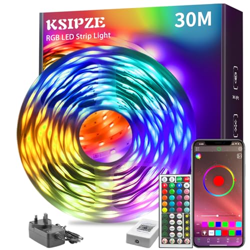 KSIPZE 30m LED Strip Lights RGB Music Sync, Smart App Control, Bedroom Lighting Flexible Home Decoration