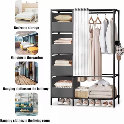 Heavy Duty Metal Clothes Rail with Storage Shelves - Ideal for Coats, Bags, Shoes - Home Bedroom Garment Rack