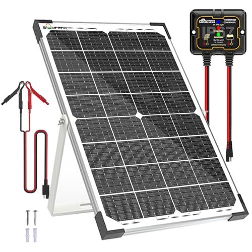 SOLPERK 30W Solar Battery Charger Maintainer + 10A MPPT Controller, Mount Bracket. Ideal for Car RV Boat Motorcycle, 12V Waterproof Panel Kit.