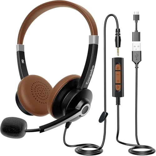 Brand USB Headset: Noise Cancelling Mic, Stereo Sound, Audio Control - PC Laptop, Business Skype UC Call Center