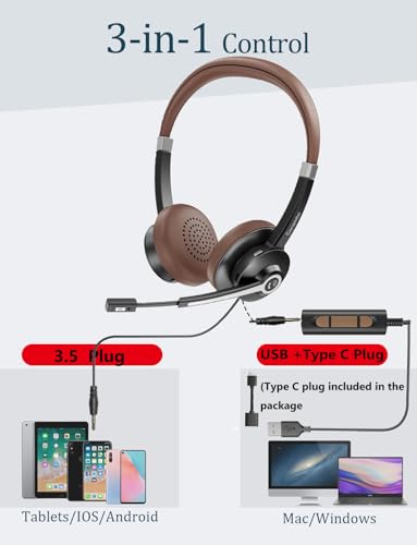 Brand USB Headset: Noise Cancelling Mic, Stereo Sound, Audio Control - PC Laptop, Business Skype UC Call Center