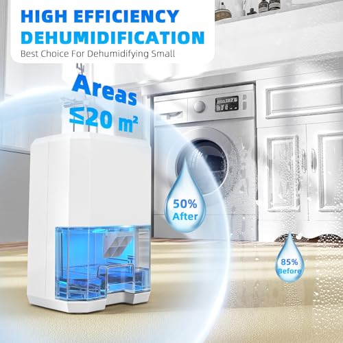 Quiet Electric Dehumidifier for Home, Bedroom & Bathroom with Timer & LED, Auto Shut-Off, 300ML/24H