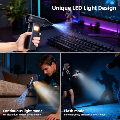 Cordless Electric Air Duster: Portable Blower with LED Light, 5 Gear Powerful Mode, Rechargeable Cleaner for PC, Electronics