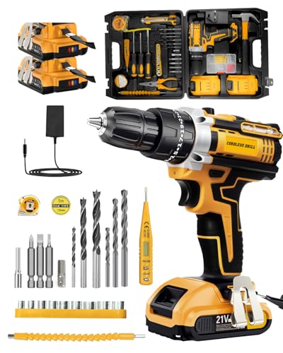 Maxesla 21V Cordless Drill Set: 25+3 Torque, 2.0AH Battery, LED Light
