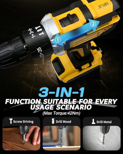 Maxesla 21V Cordless Drill Set: 25+3 Torque, 2.0AH Battery, LED Light