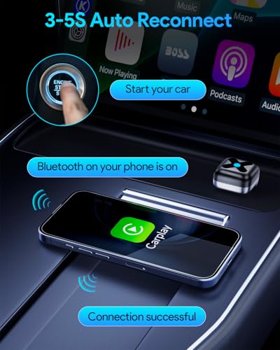 Mini Android Auto & Carplay Wireless Adapter, A9 Chip, 5.8GHz WiFi, 5.4 Bluetooth, Fast Connect, USB-C/A, iOS/Android Compatible