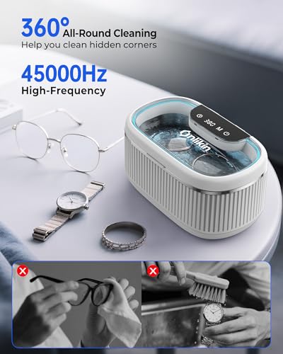Ultrasonic Jewelry Cleaner 35W for Rings, Watches, Eyeglasses - 5 Timer Modes, 304 Stainless Steel Tank - Quiet, Retainer Cleaning