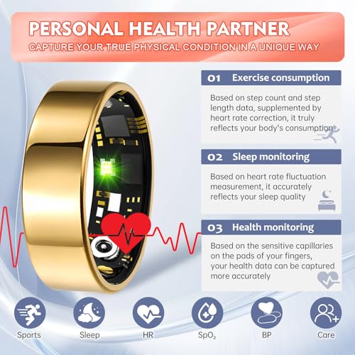 Health Tracker Smart Ring for Women Men, Sleep & Fitness Monitoring, Heart Rate, SPO2, Blood Pressure, Step Tracker iOS&Android