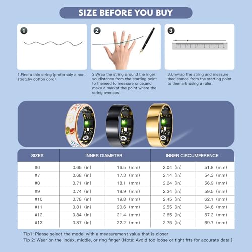 Health Tracker Smart Ring for Women Men, Sleep & Fitness Monitoring, Heart Rate, SPO2, Blood Pressure, Step Tracker iOS&Android