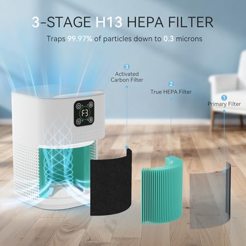 HY1800 Pro Air Purifier: Large Room 1080sqft, 360° Air Inlet, 3 Speeds