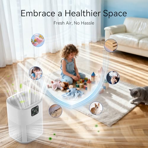 HY1800 Pro Air Purifier: Large Room 1080sqft, 360° Air Inlet, 3 Speeds
