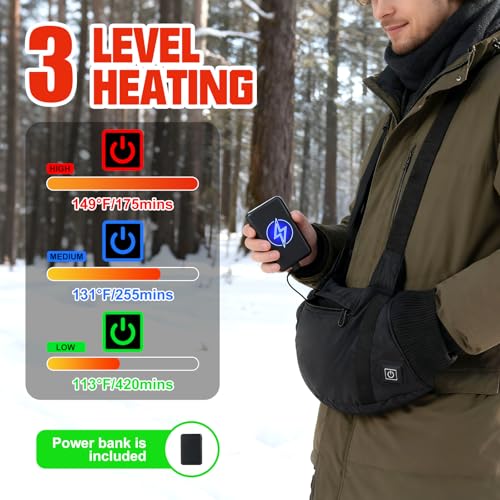 Electric Heated Hand Muff 10000mAh, 3-Level Heat, Rechargeable Power Bank, Adjustable Strap, 2 Pockets - Football, Golf, Hunting, Camping
