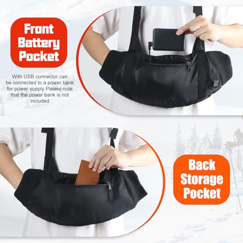 Electric Heated Hand Muff 10000mAh, 3-Level Heat, Rechargeable Power Bank, Adjustable Strap, 2 Pockets - Football, Golf, Hunting, Camping