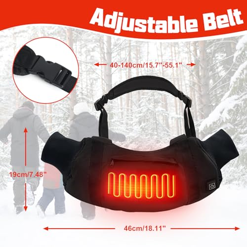 Electric Heated Hand Muff 10000mAh, 3-Level Heat, Rechargeable Power Bank, Adjustable Strap, 2 Pockets - Football, Golf, Hunting, Camping