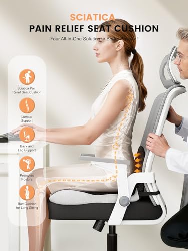 Memory Foam Seat Cushion for Long Sitting & Tailbone Pain Relief - Car, Office Chair, Lab & Airplane Use