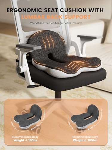 Memory Foam Seat Cushion for Long Sitting & Tailbone Pain Relief - Car, Office Chair, Lab & Airplane Use