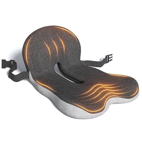 Memory Foam Seat Cushion for Long Sitting & Tailbone Pain Relief - Car, Office Chair, Lab & Airplane Use