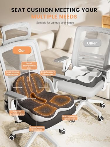 Memory Foam Seat Cushion for Long Sitting & Tailbone Pain Relief - Car, Office Chair, Lab & Airplane Use