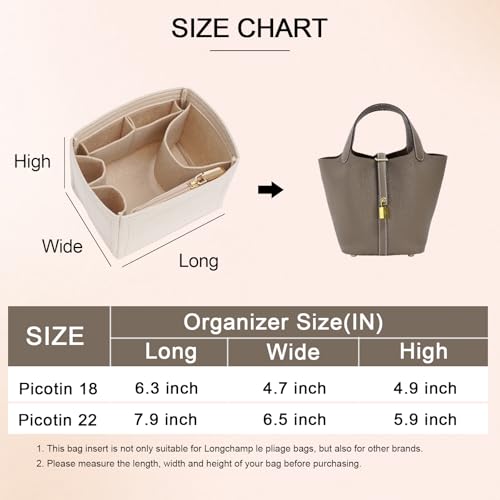 Picotin 18 Felt Handbag Organizer Insert for Totes, Beige