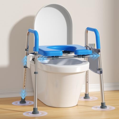 Cozy Padded Raised Toilet Seat with Handles, Adjustable Width, Blue