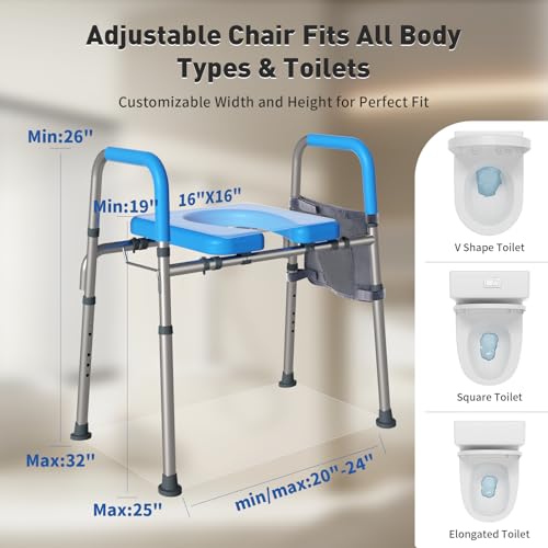 Cozy Padded Raised Toilet Seat with Handles, Adjustable Width, Blue