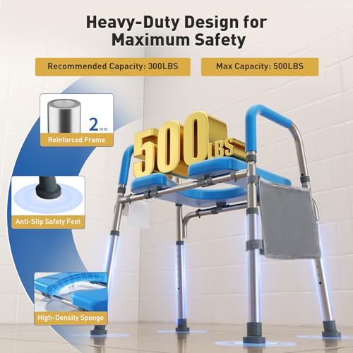 Cozy Padded Raised Toilet Seat with Handles, Adjustable Width, Blue