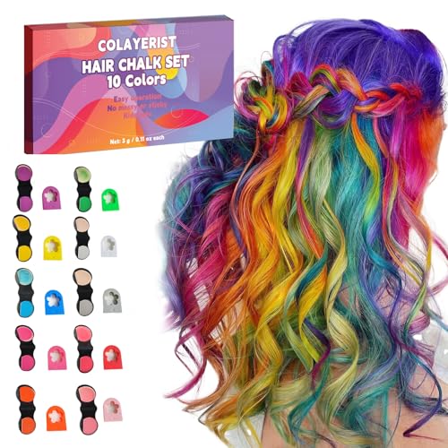 Washable Hair Chalk Set: 10PCS Colorful Temporary Dye Wax for Kids & Adults - Great Gift for 6-10 Year Old Girls