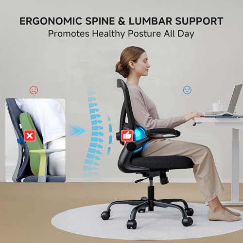 Mesh 330 lbs Office Chair, Adjustable Lumbar Support, Flip-up Armrests, Black