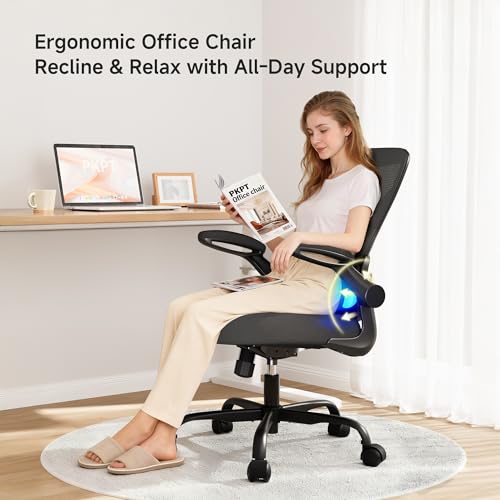 Mesh 330 lbs Office Chair, Adjustable Lumbar Support, Flip-up Armrests, Black