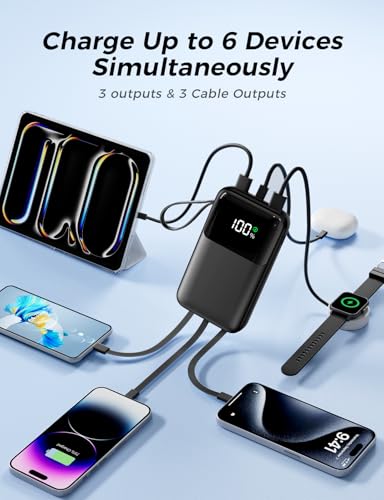 Portable Power Bank 10000mAh: Fast Charger, Digital Screen, 4 Cables - Ideal for Travel & Festivals