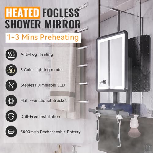 Fogless LED Shower Mirror for Shaving - Heated, Dimmable Lights