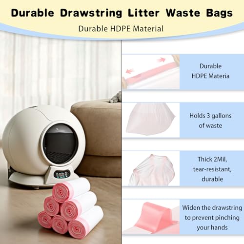 PetCove 120-Count Heavy Duty Litter Box Liners for Self-Cleaning Cat Box - Leak-proof Drawstring Waste Bags
