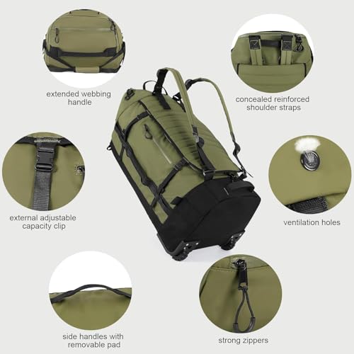 TravelMaxx 30 inch Rolling Duffle Bag with Wheels & Backpack, 86L, Green