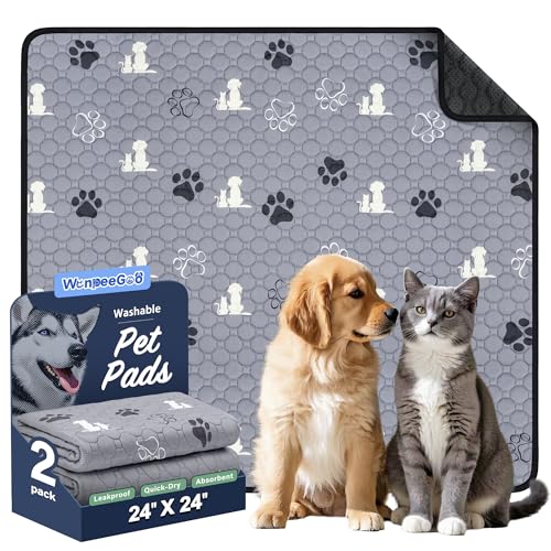 Brand Washable Puppy Pee Pads 2 Pack Absorbent Reusable Training Dog Pads, Non-Slip Pet Potty Whelping Playpen Bed, Grey 24 inch