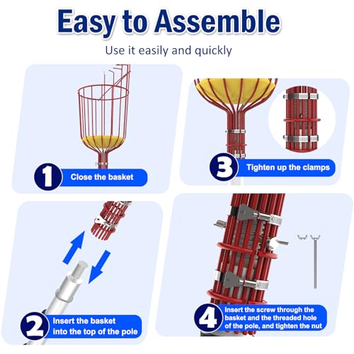 Extendable Aluminum Fruit Picker Pole with Basket, 26FT Reach, Ideal for Avocados, Apples, Mangoes - Durable Harvesting Tool