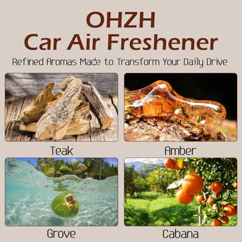 Wood Air Freshener: Car Odor Eliminator, Long Lasting Scent - Vehicle Diffuser for Truck & SUV - Pack of 4 - Teak, Amber, Cabana, Grove