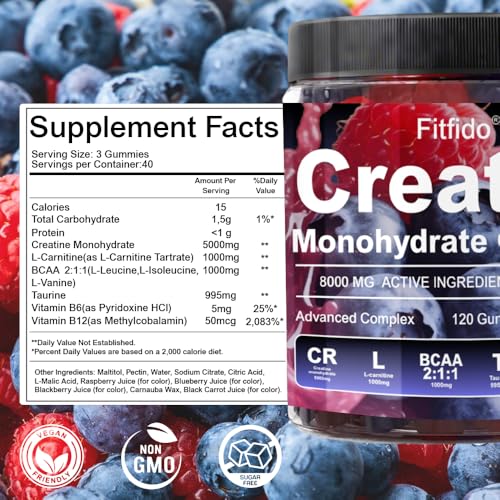 Muscle-Building Creatine Gummies 8000mg, Energy Boost, Faster Recovery, Vegan, Raspberry & Blackberry