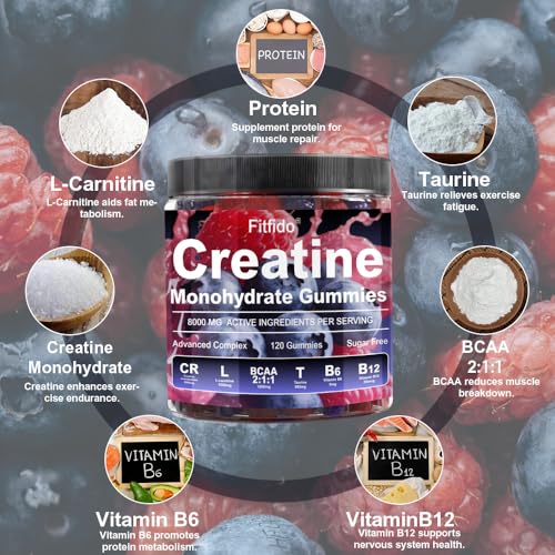 Muscle-Building Creatine Gummies 8000mg, Energy Boost, Faster Recovery, Vegan, Raspberry & Blackberry