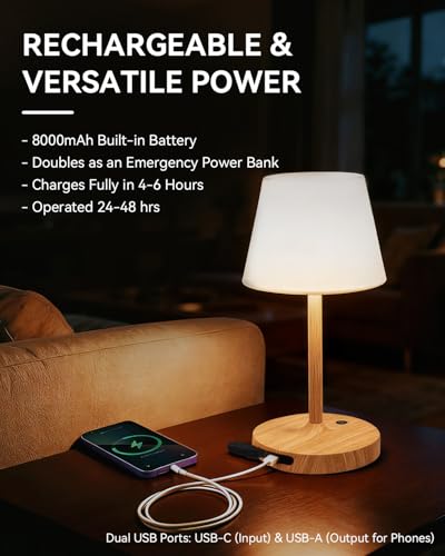 Waterproof Outdoor Shower Lamp, Rechargeable Table Light with Touch Dimming - IP65 Wireless LED Night Light for Patio, Camping & Kitchen