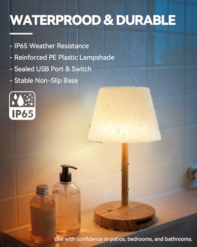 Waterproof Outdoor Shower Lamp, Rechargeable Table Light with Touch Dimming - IP65 Wireless LED Night Light for Patio, Camping & Kitchen