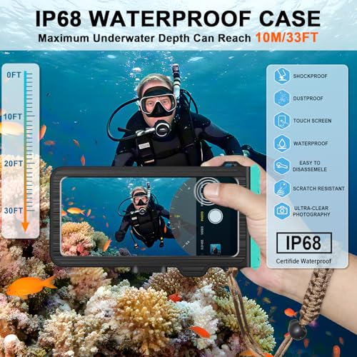 2025 Waterproof Diving Snorkel Phone Case for iPhone & Samsung - Pro Scuba Dive Underwater Photo Video Cover, Teal