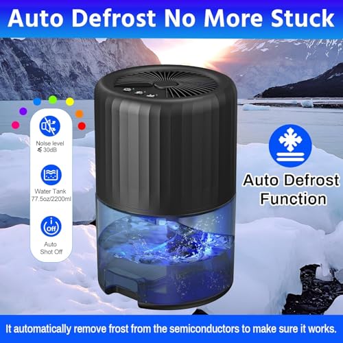 Brand Dehumidifier for Bedroom - Auto Defrost, 2200ML Capacity, 2 Modes - Quiet Small Dehumidifier for Home, Basement, Kitchen - Black