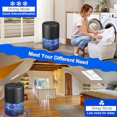 Brand Dehumidifier for Bedroom - Auto Defrost, 2200ML Capacity, 2 Modes - Quiet Small Dehumidifier for Home, Basement, Kitchen - Black