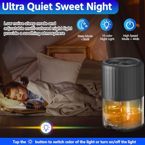 Brand Dehumidifier for Bedroom - Auto Defrost, 2200ML Capacity, 2 Modes - Quiet Small Dehumidifier for Home, Basement, Kitchen - Black