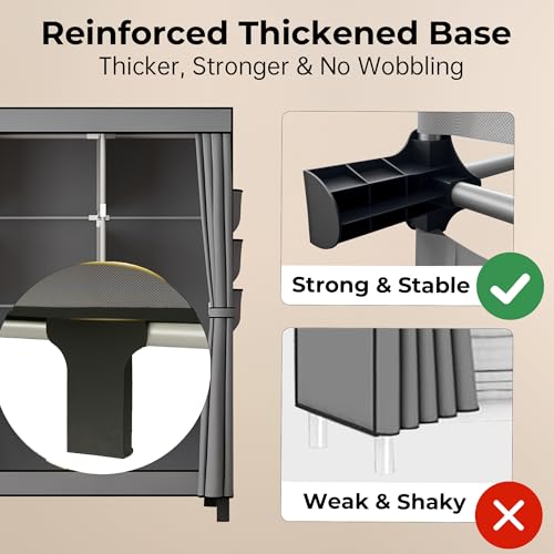 YasTant Fabric Wardrobe: Portable with 3 Hanging Rails, Grey