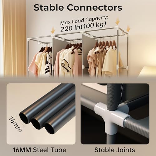 YasTant Fabric Wardrobe: Portable with 3 Hanging Rails, Grey