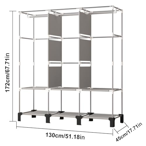 YasTant Fabric Wardrobe: Portable with 3 Hanging Rails, Grey